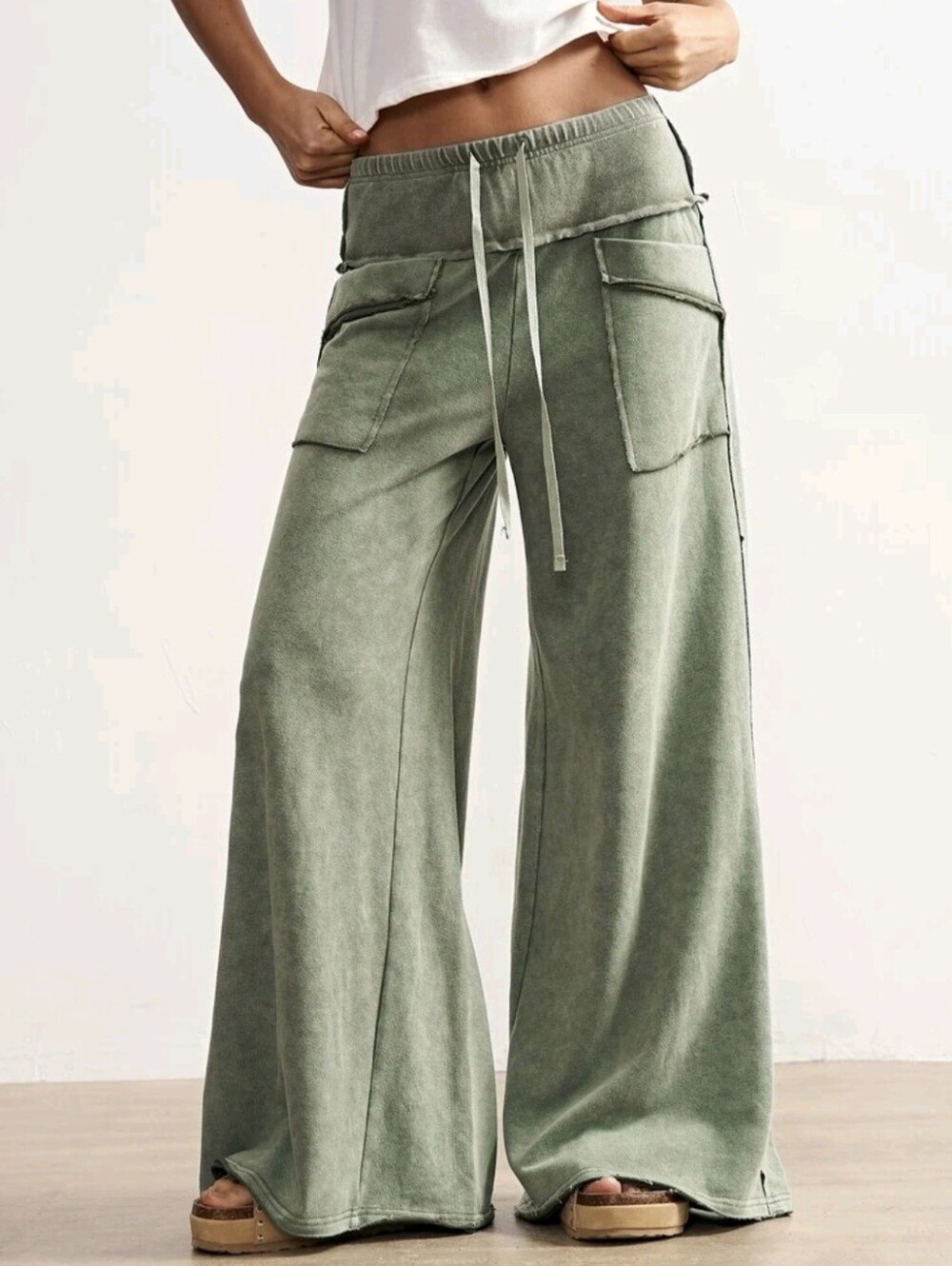Women's Casual Streetwear Solid Color Knit Pants Daily Sage Green